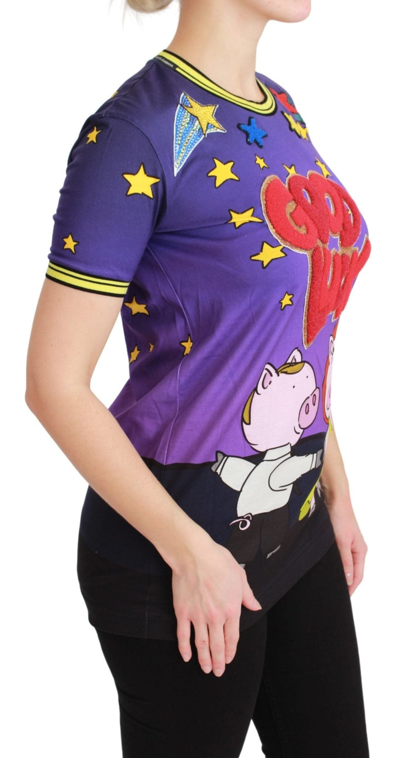 Purple YEAR OF THE PIG Top Cotton T-shirt - Avaz Shop