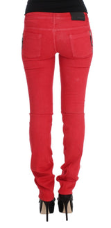 Red Cotton Blend Super Slim Fit Jeans - Avaz Shop
