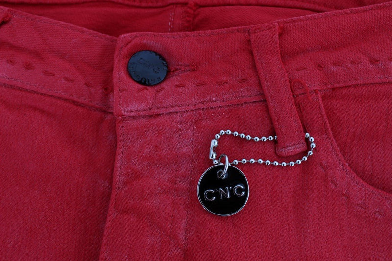 Red Cotton Blend Super Slim Fit Jeans - Avaz Shop
