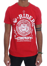 Red Cotton RIDERS Crewneck T-Shirt - Avaz Shop