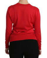 Red Crewneck Pullover Top Silk Sweater - Avaz Shop