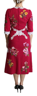 Red Floral Embroidered Sheath Midi Dress - Avaz Shop