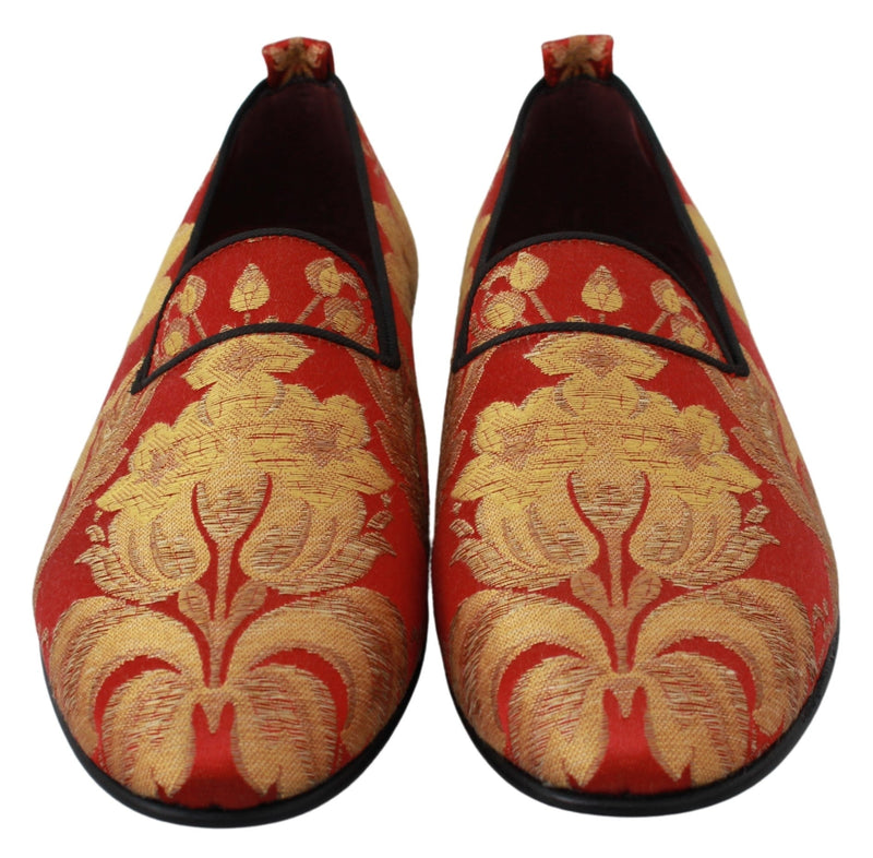 Red Gold Brocade Slippers Loafers Shoes - Avaz Shop