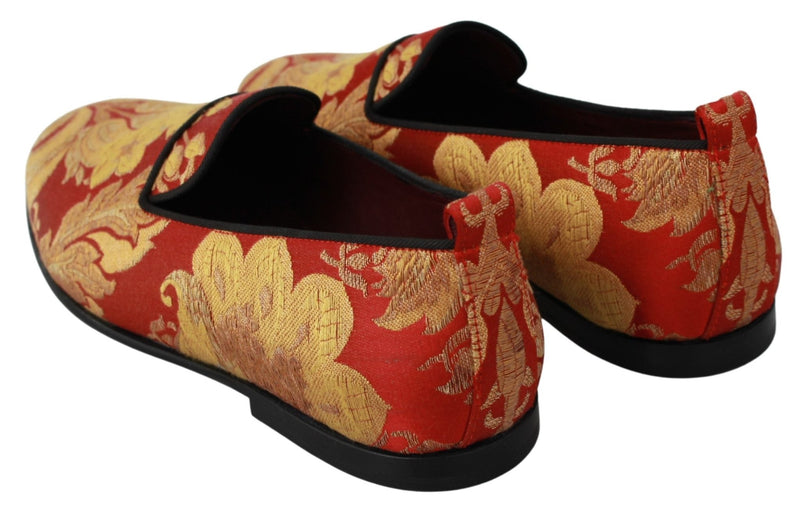 Red Gold Brocade Slippers Loafers Shoes - Avaz Shop
