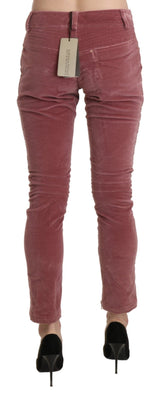 Red Mid Waist Skinny Cotton Pants - Avaz Shop