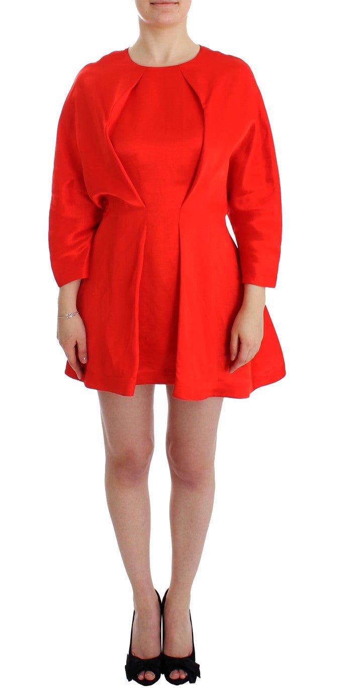 Red Mini Linen 3/4 Sleeve Sheath Dress - Avaz Shop