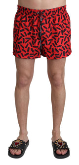 Red Patterned Beachwear Shorts Swimwear - Avaz Shop