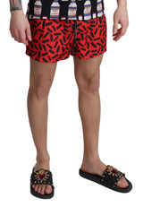 Red Patterned Beachwear Shorts Swimwear - Avaz Shop