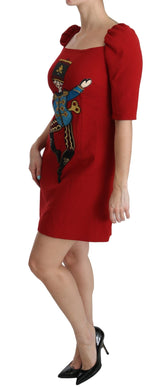 Red Sequined Toy Shift A-line Wool Dress - Avaz Shop