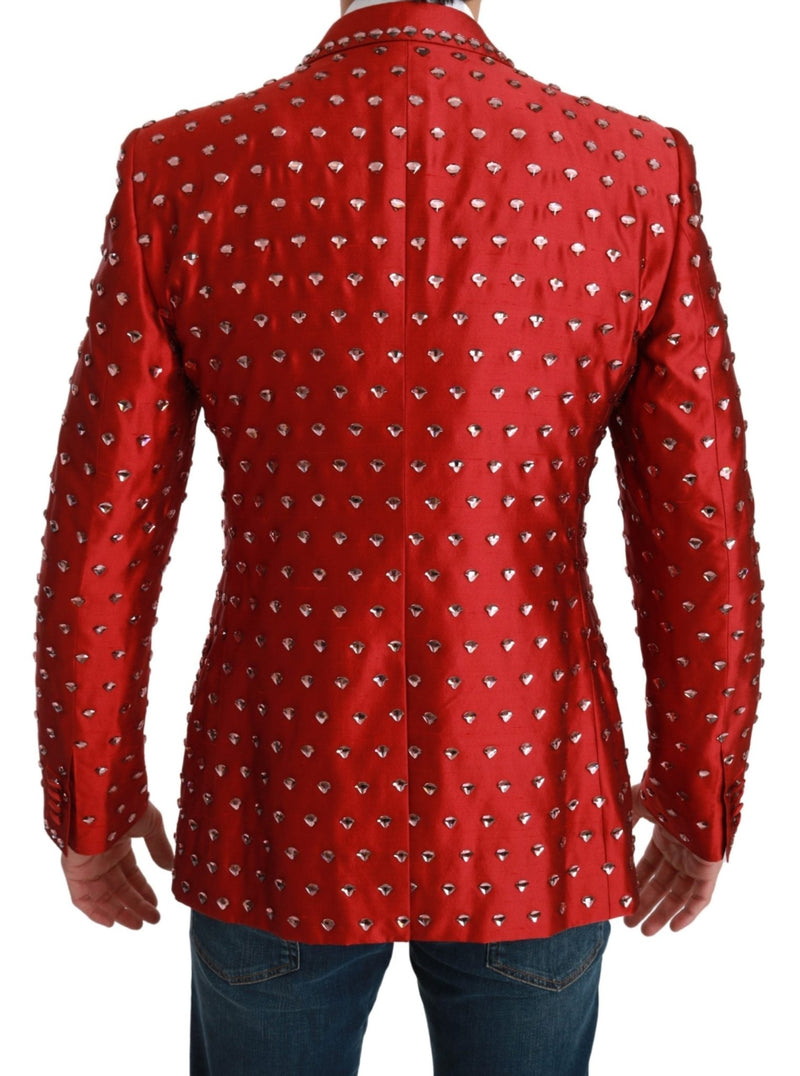 Red Silk Crystal Jacket Coat Blazer - Avaz Shop