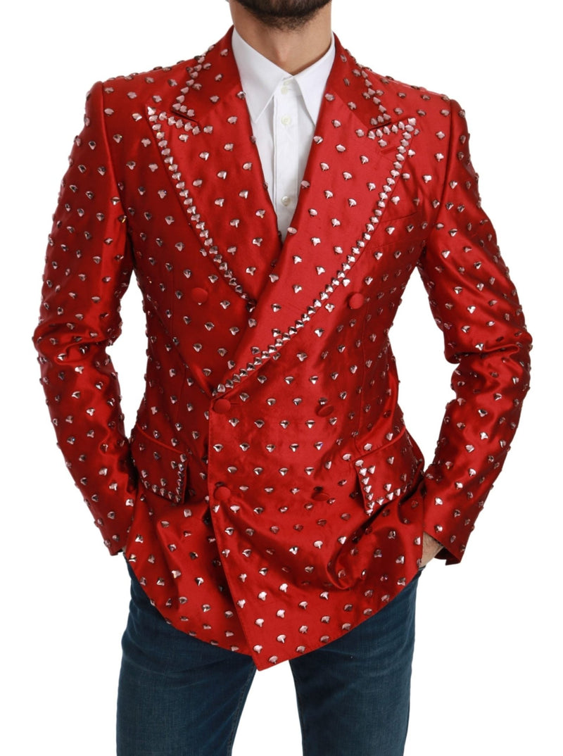 Red Silk Crystal Jacket Coat Blazer - Avaz Shop
