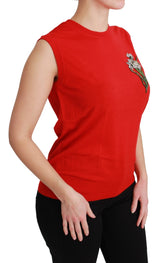 Red Tank Vest Crystal Flower Wool Top - Avaz Shop