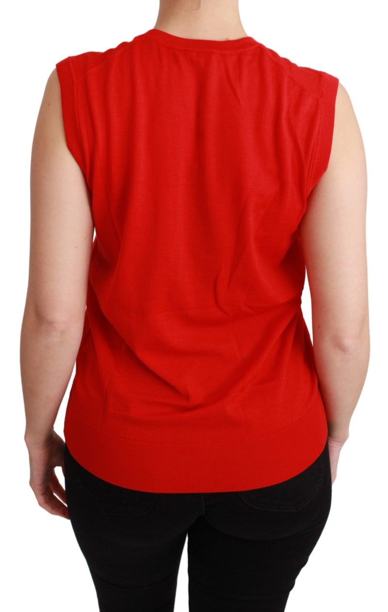 Red Tank Vest Crystal Flower Wool Top - Avaz Shop