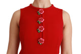 Red Wool Roses Shift Mini Gown Dress - Avaz Shop