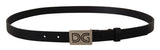 Black Leather Silver DG Logo Buckle Belt