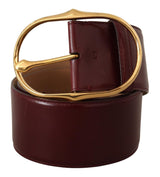 Dark Brown Leather Gold Metal Buckle Belt