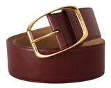 Maroon Leather Gold Metal Square Buckle Belt