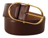 Brown Leather Gold Metal Oval Buckle Belt