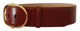 Maroon Leather Gold Metal Oval Buckle Belt