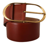 Maroon Leather Gold Metal Oval Buckle Belt