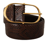 Brown Exotic Leather Gold Oval Buckle Belt