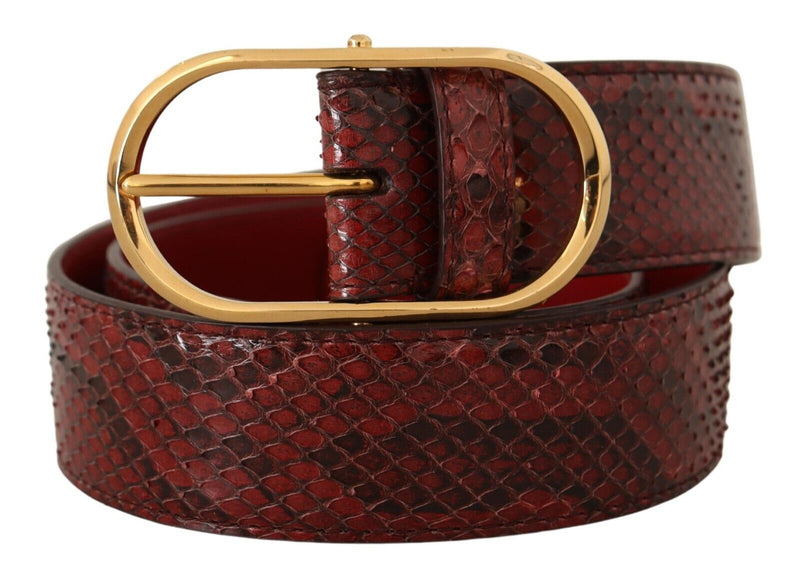 Red Exotic Leather Gold Oval Buckle Belt