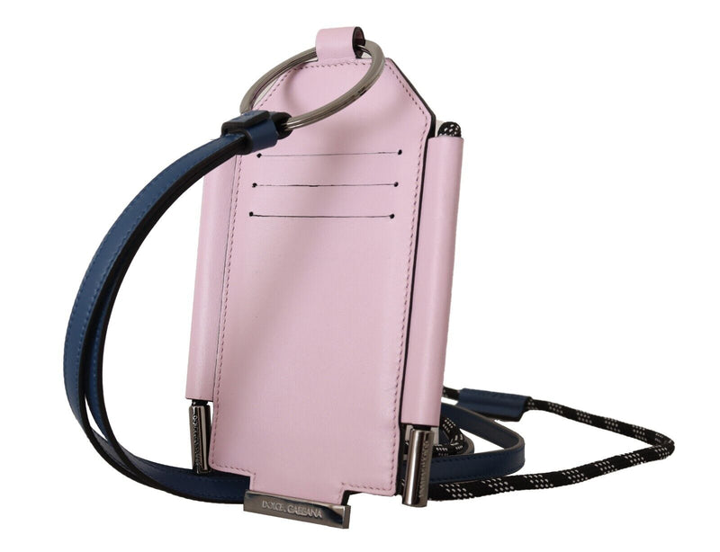 Pink Leather Mini Slim Neck Strap Card Holder Wallet