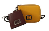 Yellow Brown Leather Slim Card Holder Neck Strap Wallet