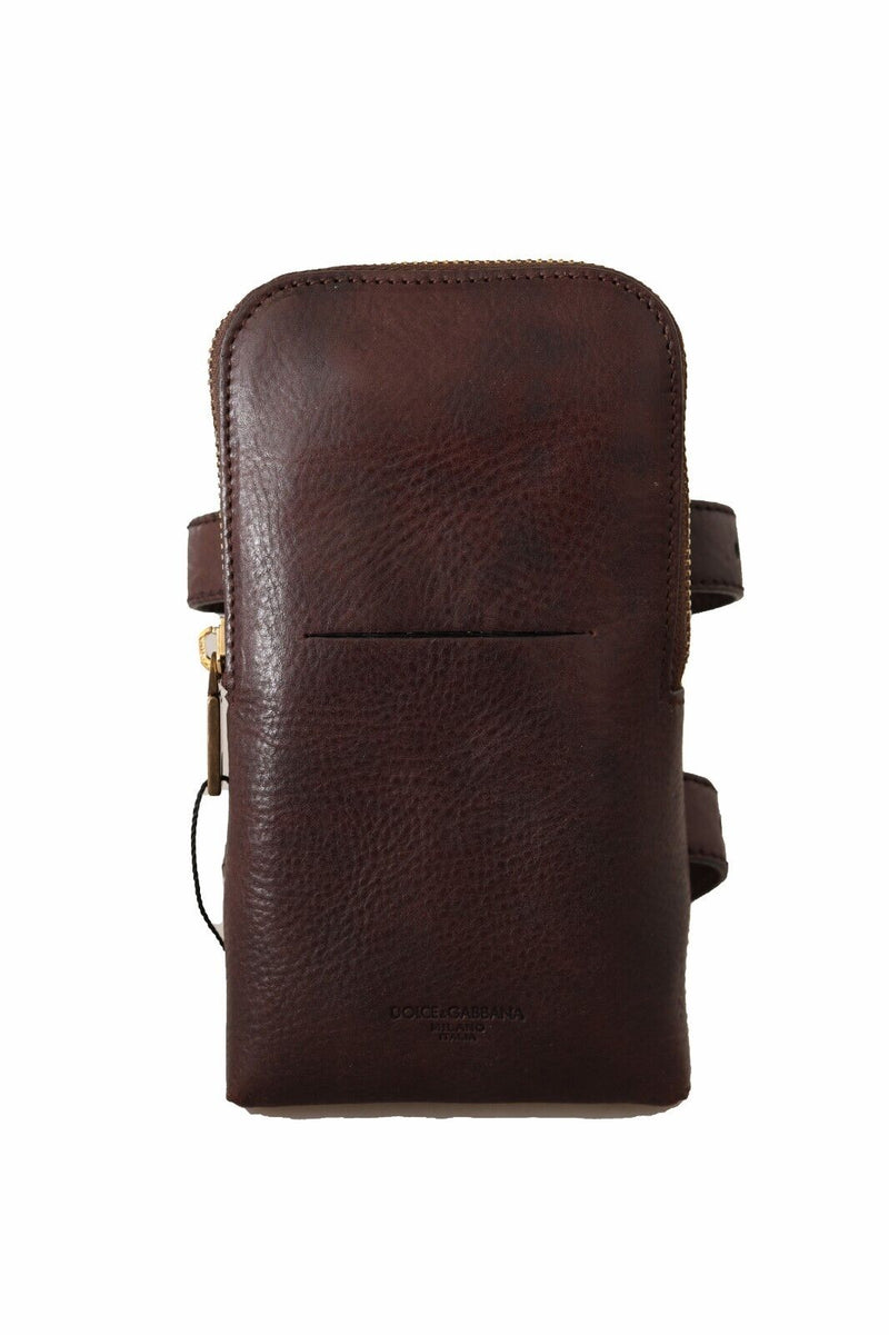 Brown Leather Purse Double Belt Strap Multi Kit Wallet