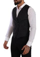 Gray Striped Double Breasted Waistcoat Vest