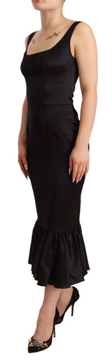 Black Silk Stretch Sheath Mermaid Midi Dress