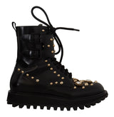 Black Leather Crystal Embellished Boots Shoes