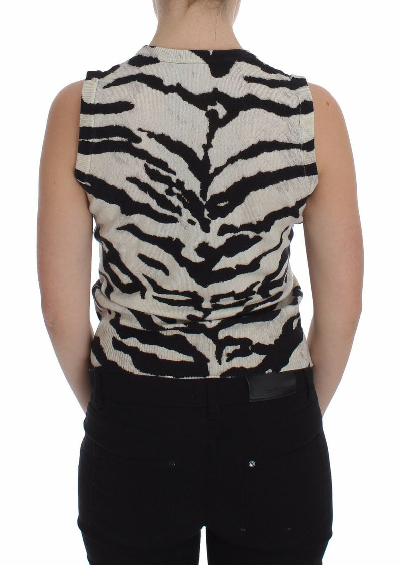 Zebra 100% Cashmere Knit Top Vest Tank Top