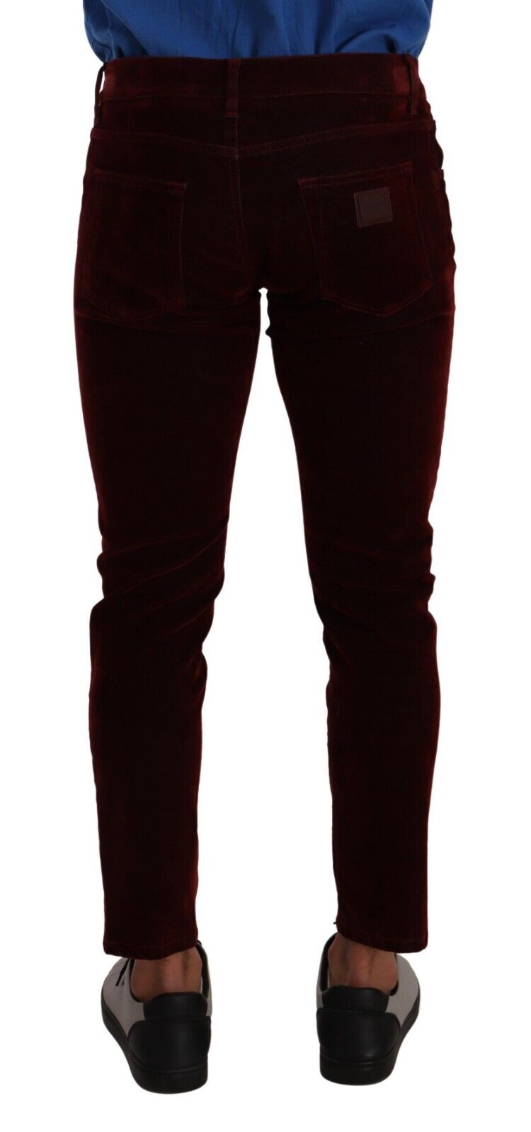 Dark Red Cotton Velvet Skinny Men Denim Jeans