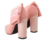 Pink Suede Logo Socks Block Heel Ankle Boots Shoes
