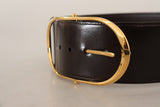 Black Leather Gold Metal Wide Waist Buckle Belt