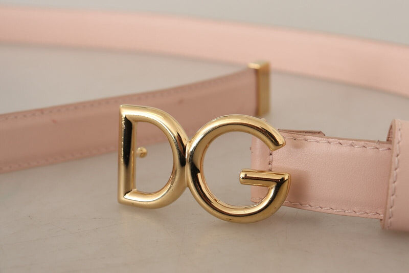 Pink Leather Gold Metal Logo Buckle Belt