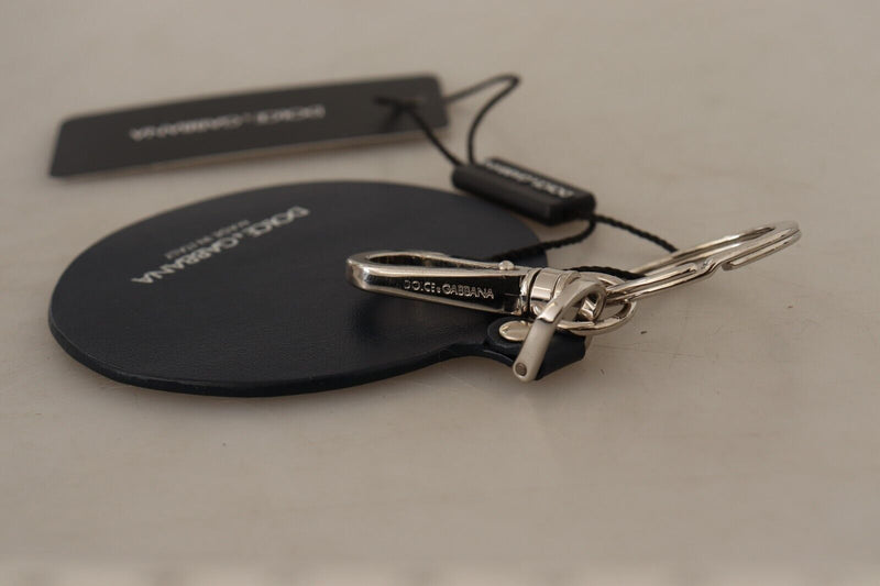 Black Leather Shell Metal Silver Tone Keyring Keychain