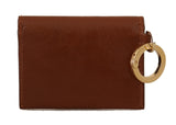 Brown Leather Mini Bifold DG Logo Keychain Wallet