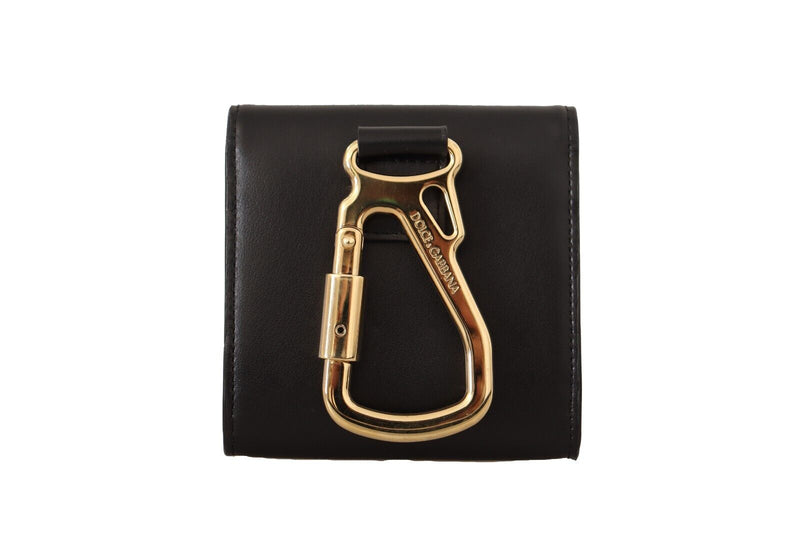Black Leather Mini Bifold Cardholder Keychain Wallet