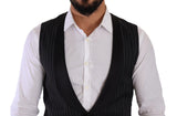 Black Striped Wool Silk Waistcoat Vest
