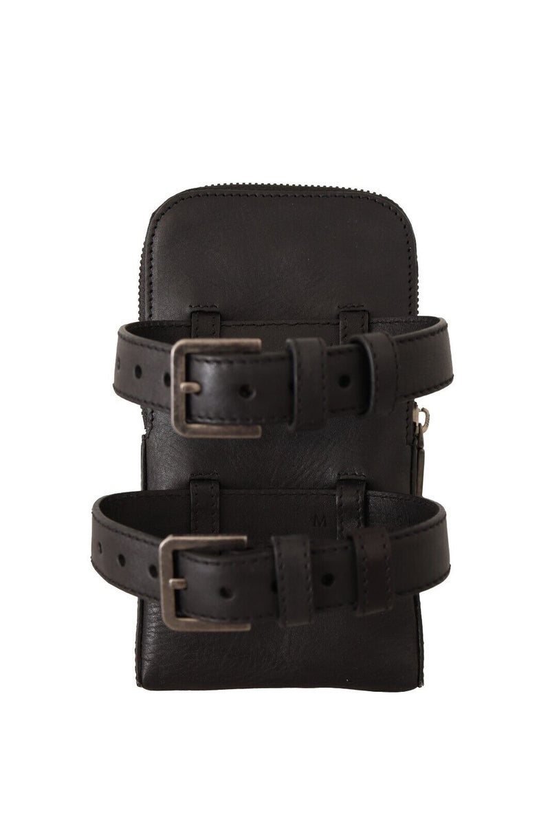Black Leather Purse Double Belt Strap Multi Kit Wallet