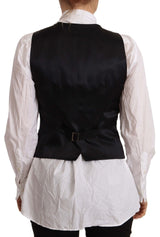 Black Button Down Sleeveless Vest Viscose Top