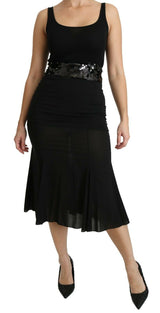 Black Mermaid High Waist Midi Silk Skirt