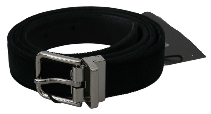 Black Velvet Leather Silver Buckle Belt