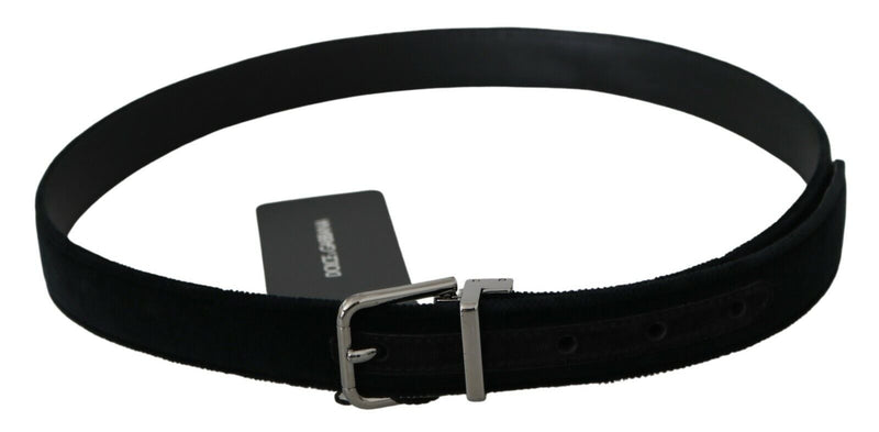 Black Velvet Leather Silver Buckle Belt
