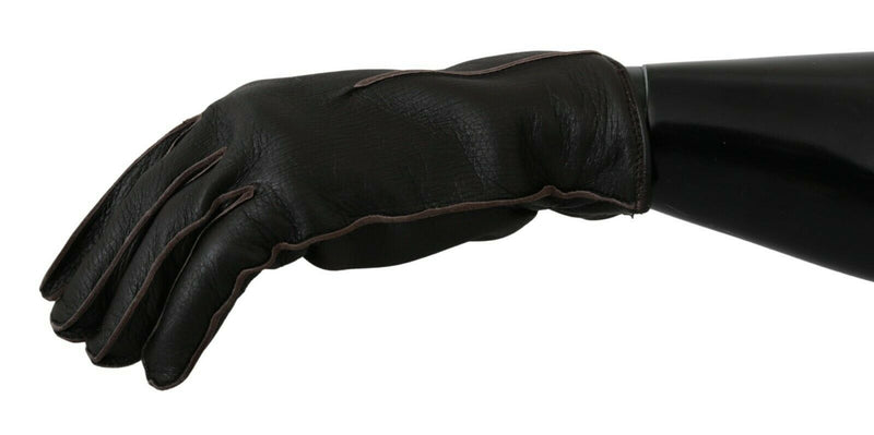Brown Leather Deer Skin Biker Mitten Gloves