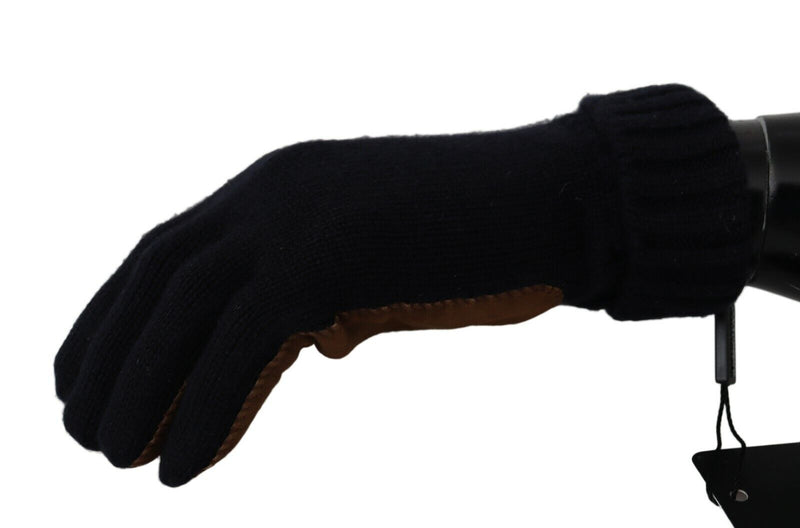 Black Wide Elastic Cuffs Cashmere Knit Gloves
