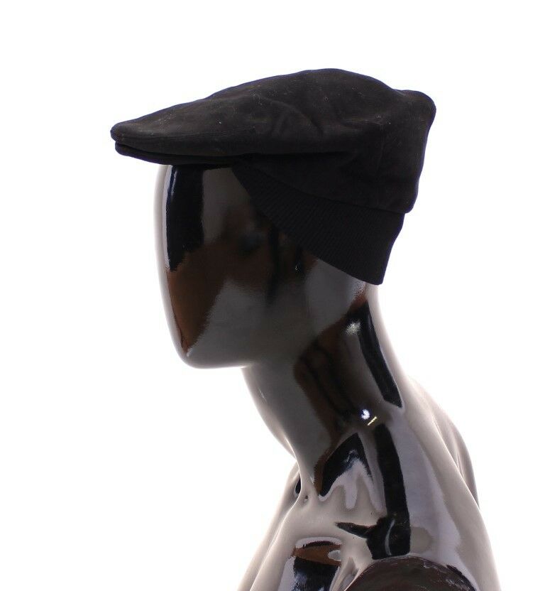 Black Cotton Logo Newsboy Cap Hat Cabbie