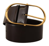 Black Leather Gold Metal Wide Waist Buckle Belt
